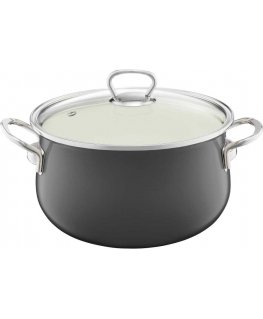 Enamel pot with lid Pyza 22 cm dark gray EMALIA OLKUSZ