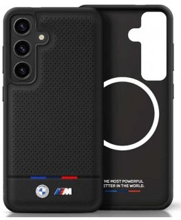 Case BMW Leather Tricolor Stripe MagSafe Samsung Galaxy S25 black