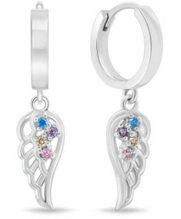 Brilio Silver Silver hoop earrings Angel wing with zircons EA1120WRBW