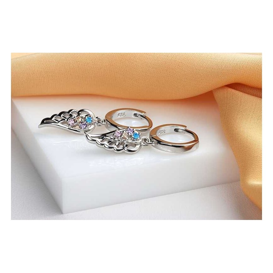 Brilio Silver Silver hoop earrings Angel wing with zircons EA1120WRBW – 4