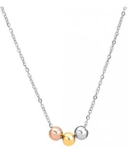 Troli Tyylikäs teräskaulakoru kolmivärisillä helmillä VESN0667S