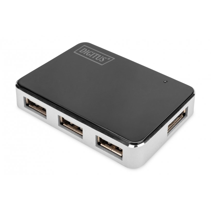 Digitus DA-70220 хаб-разветвитель USB 2.0 Mini-B 480 Мбит/с Черный, Серебристый