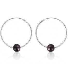 Jwl Luxury Pearls Sidabriniai auskarai apskritimai su tikrais juodais perlais JL0632