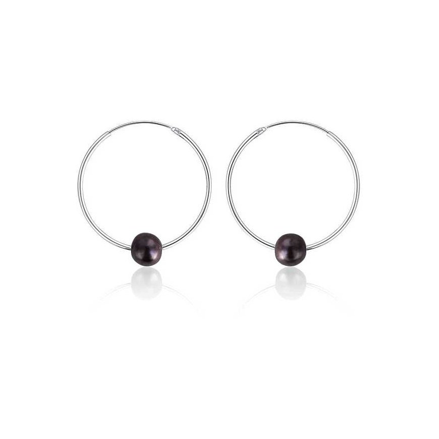 Jwl Luxury Pearls Sidabriniai auskarai apskritimai su tikrais juodais perlais JL0632