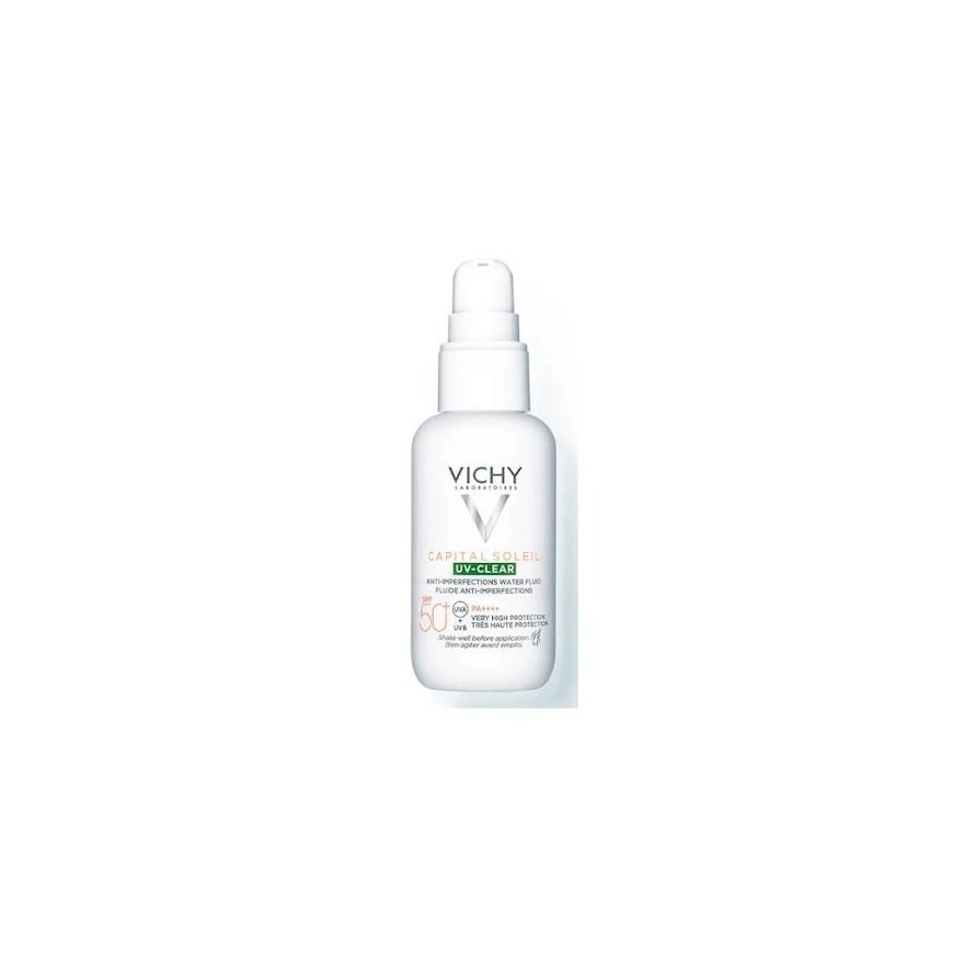 Vichy "Capital Soleil Uv Clear Fluide Anti Imperfections Spf50+" aurinkovoide rasvaiselle iholle salisyylihapolla 40 ml – 2