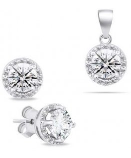 Brilio Silver Brilio Silver Sparkling silver jewelry set with zircons SET230W (earrings, pendant)