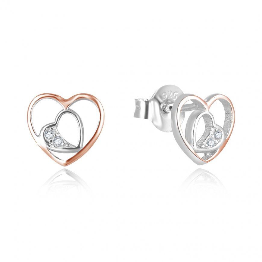 Beneto Romantic Two-Tone Heart Earrings AGUP2688-RHR