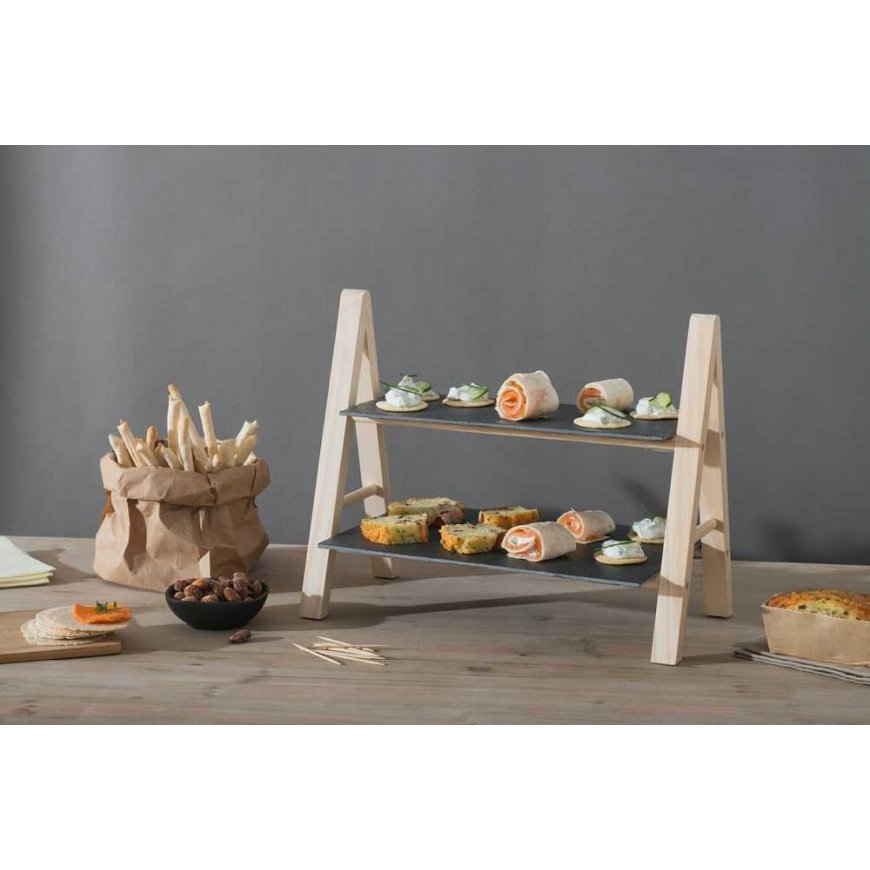 Dekoracja Domu Two-tier shelf for serving dishes practical slate device for serving sushi – 5