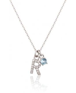 JVD Elegant Silver "R" Necklace with Blue Zircon SVLN0324XH2BI0R