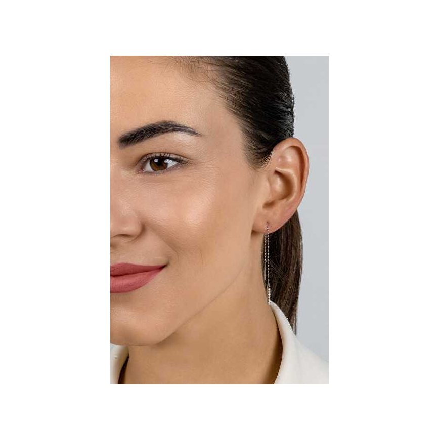 Brilio Silver Long chain earrings with zircons EA1007R – 2