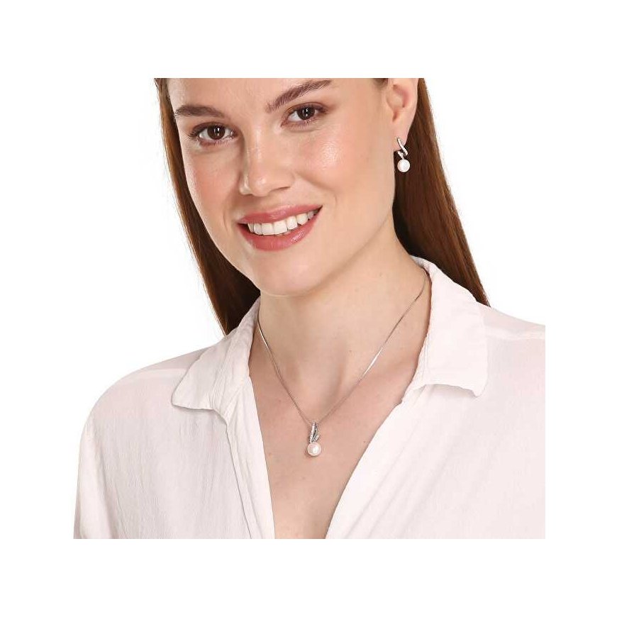 Jwl Luxury Pearls Elegantiškas papuošalų rinkinys su tikru perlu ir cirkoniais JL0746 (grandinė, pakabukas, auskarai) – 3