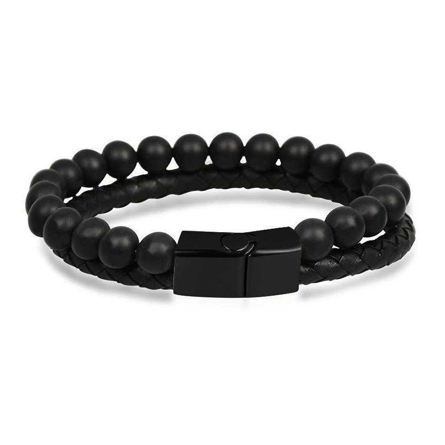 Troli Black men`s bracelet leather and