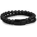 Troli Black men's bracelet leather and beads Leather Troli Black men's bracelet leather and beads Leather
