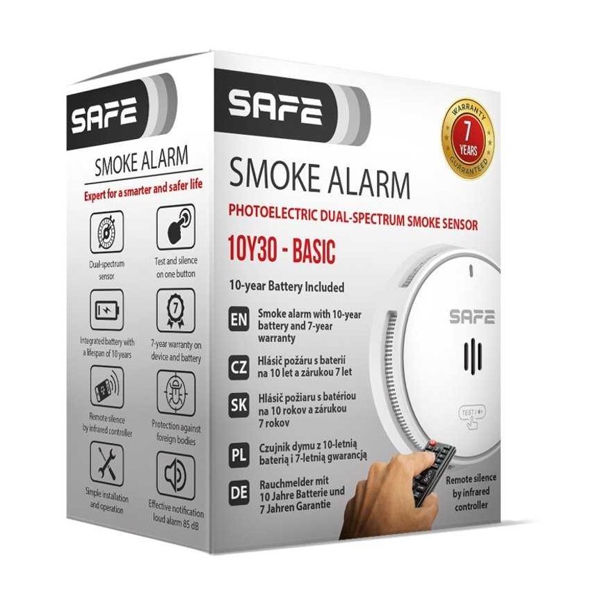 SAFEHOME SAFE 10Y30-BASIC gaisro detektorius, autonominis, įmontuota ličio baterija, 7 metų garantija – 4