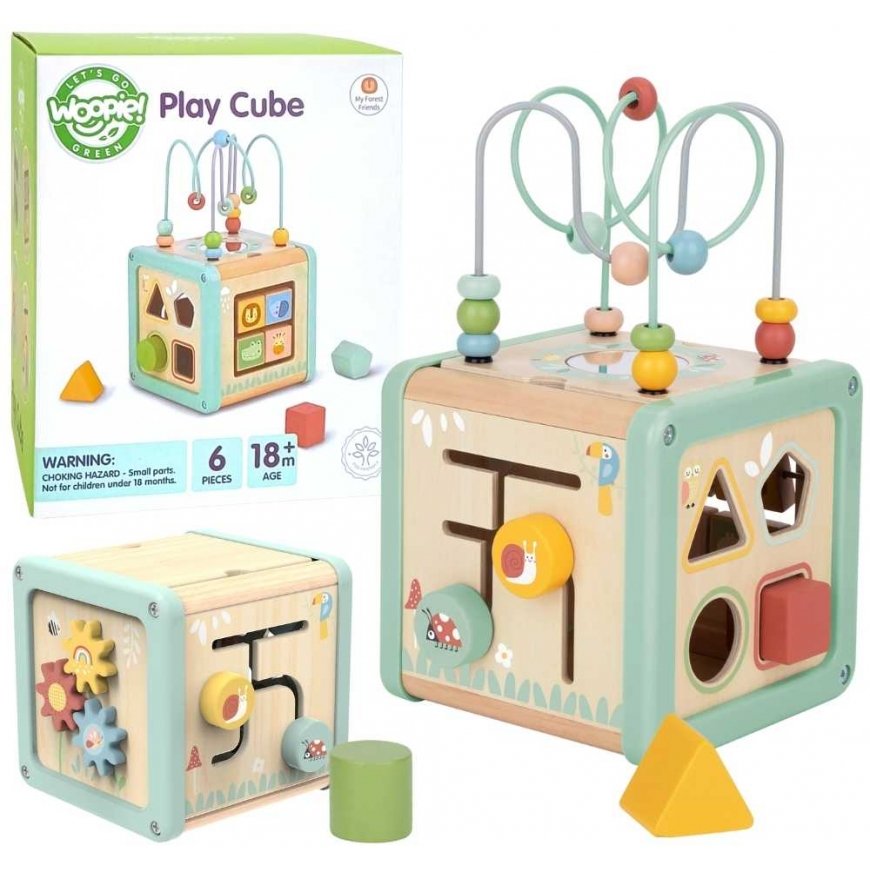 WOOPIE Green Wooden Activity Cube Multifunctional