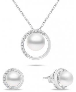 Brilio Silver Brilio Silver Elegant authentic pearl jewelry set SET251W (earrings, necklace)