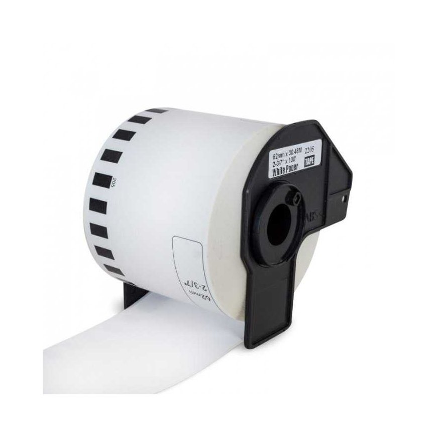 PRINTLINE-yhteensopivat tarrat Brother DK-22205:llä, paperirulla 62 x 30,48 m – 2