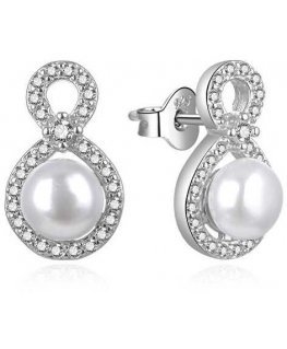 Moiss Beautiful silver earrings with pearls and zircons E0003120