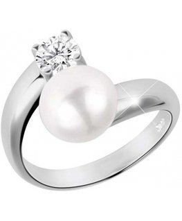 Jwl Luxury Pearls Hopeasormus valkoisella helmillä ja kirkkaalla kristallilla JL0432