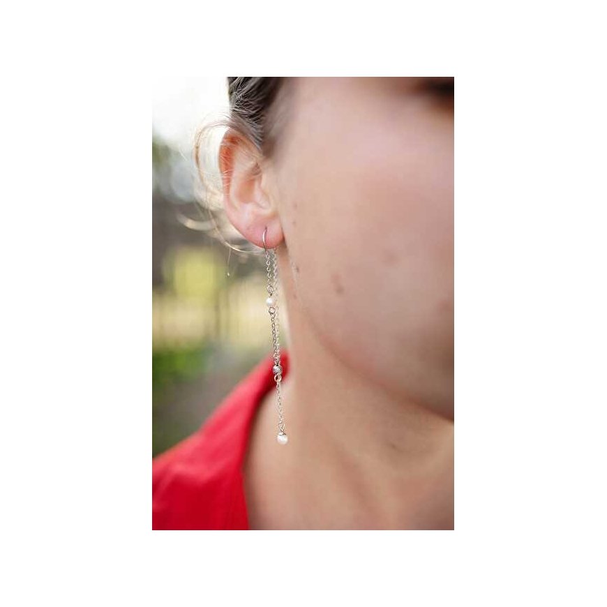 Agate Long silver earrings with pearls AGUV3458P