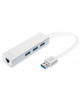 Digitus DA-70250-1 sülearvuti dokk ja pordireplikaator USB 3.2 Gen 1 (3.1 Gen 1) Type-A Hõbe, Valge