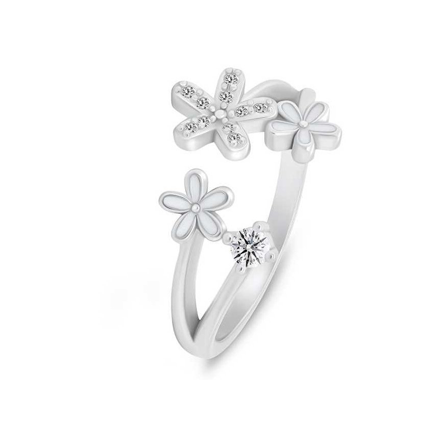 Brilio Silver Brilio Silver Charming open ring Flowers with zircons RI125W