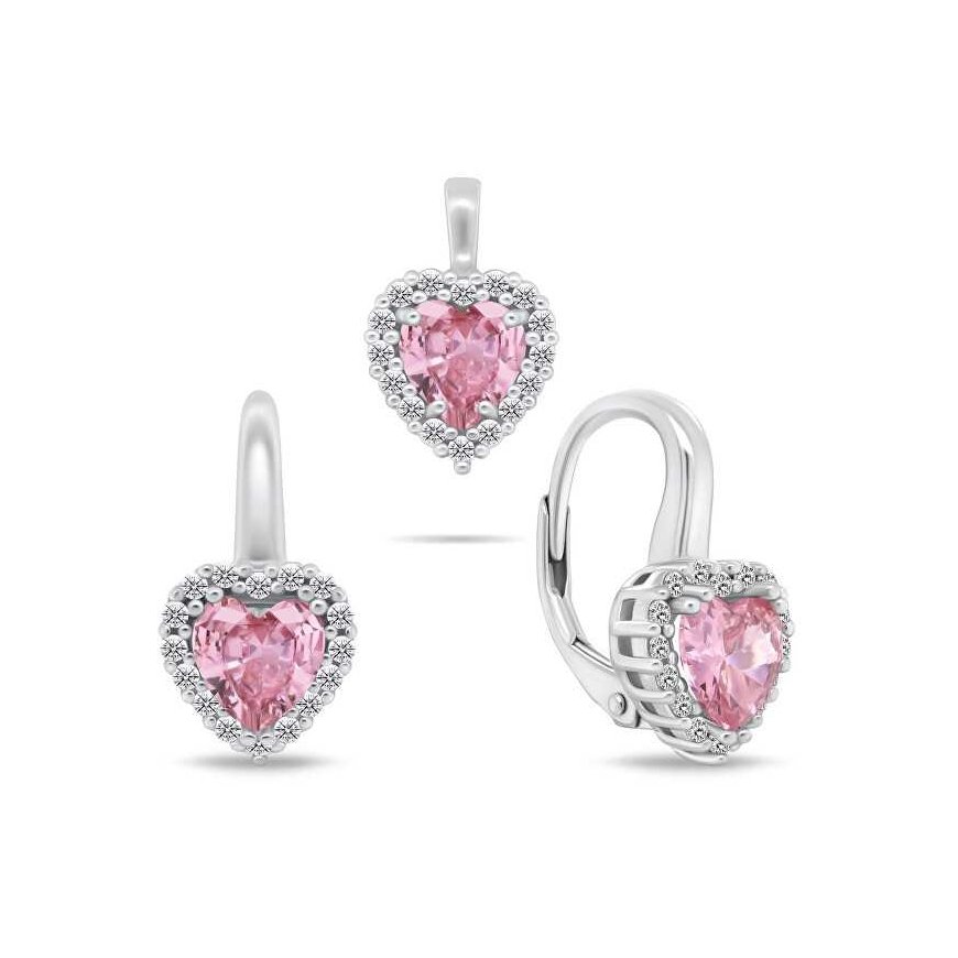 Brilio Silver Silver heart jewelry set with zircons SET273WP (earrings, pendant)