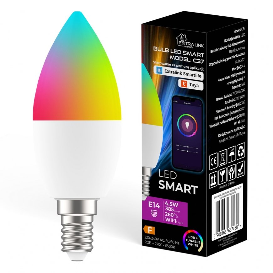 EXTRALINK SMARTLIFE ŻARÓWKA LED E14 C37 2700-6500K WIFI 220-240V