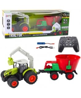 Lean Toys Maataloustraktori kylvökoneella ja pyörivällä kouralla, kauko-ohjattu 2,4G