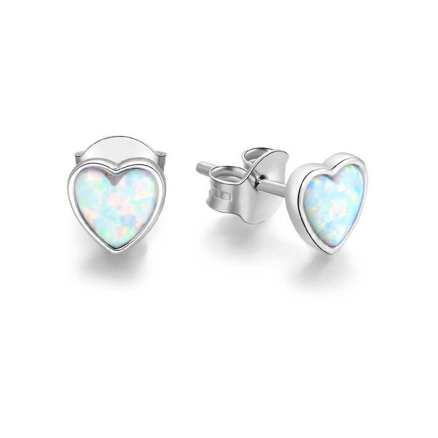 Beneto Silver earrings heart with opal