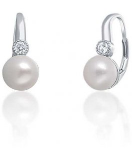 Jwl Luxury Pearls Viehättävät hopeiset korvakorut aidolla valkoisella helmillä JL0673