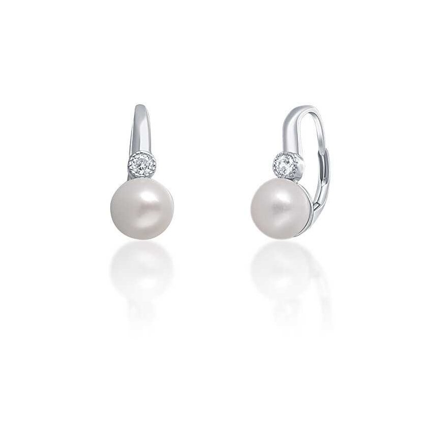 Jwl Luxury Pearls Žavūs sidabriniai auskarai su tikru baltu perlu JL0673