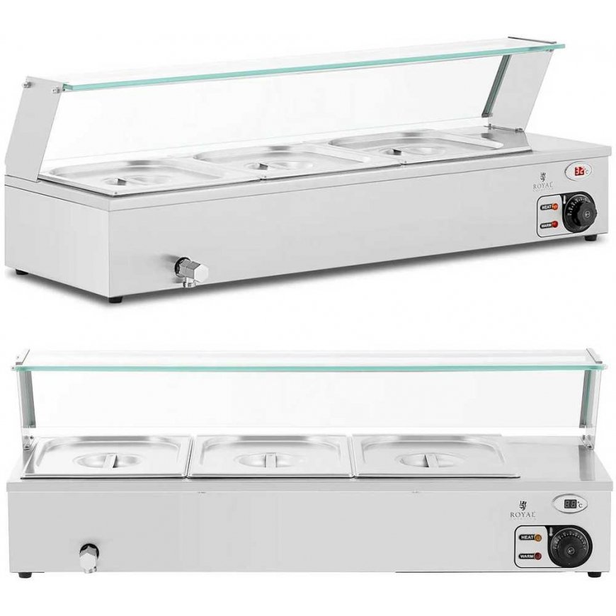 Royal Catering Electric Bemaraha lasisuojalla, 3 GN 1/2 astiaa, 2000 W
