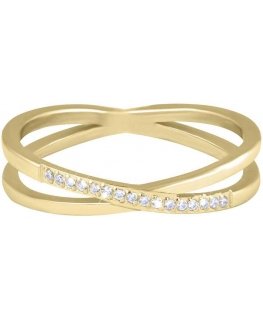 Troli Gold-plated double steel ring with clear golden zircons