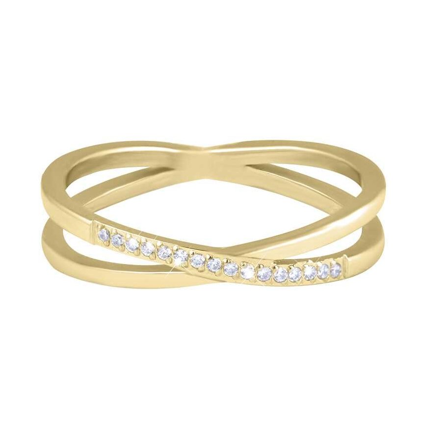 Troli Gold-plated double steel ring with clear golden zircons