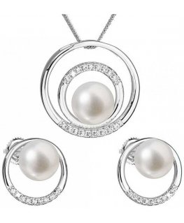 Evolution Group Pavona 29038.1S silver jewelry set with real pearls (earrings, chain, pendant)