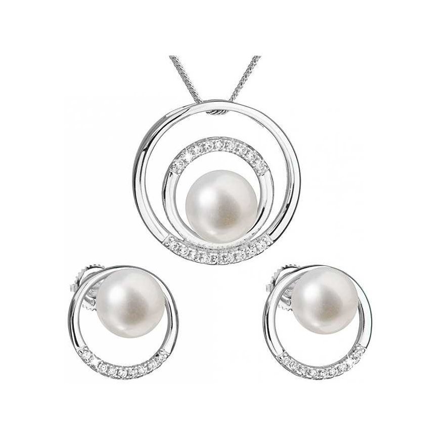 Evolution Group Pavona 29038.1S silver jewelry set with real pearls (earrings, chain, pendant)