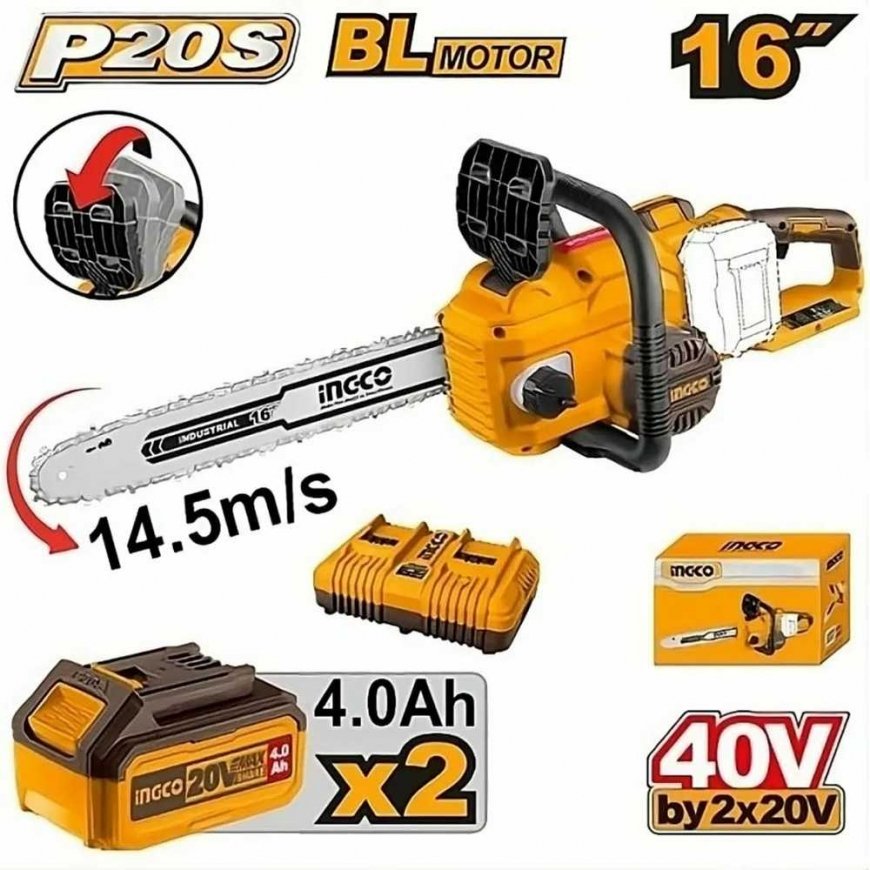 Moottorisaha Ingco CGSLI401682 akkumoottorisaha sis. 2kpl akku ja laturi – 3