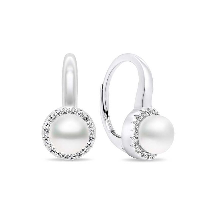 Brilio Silver Elegant silver earrings with pearls and zircons EA419W