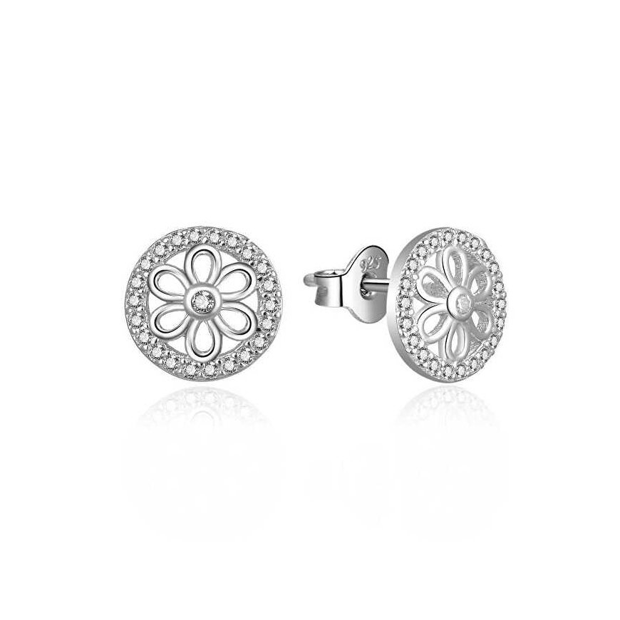 Moiss sparkling silver earrings with zircons Flowers E0003008