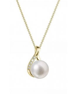 Evolution Group Luxurious gold necklace with real pearl and diamonds 92PB00029