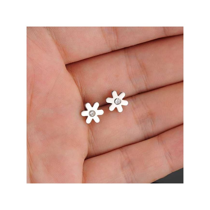 Troli Small flower motif earrings with crystals – 2