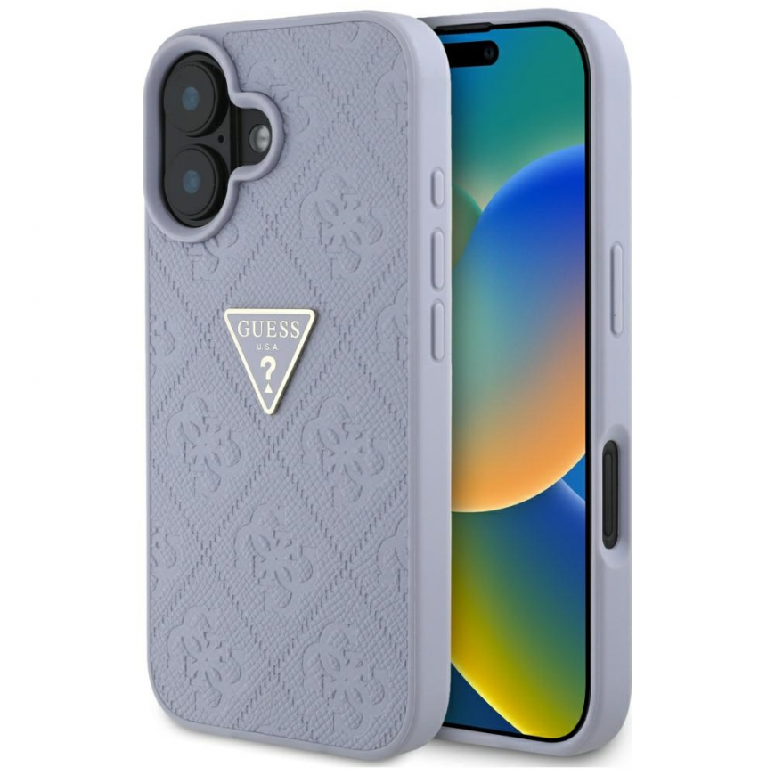 Case Guess Hot Stamp 4G Pattern Triangle Metal Logo for iPhone 16 purple – 2