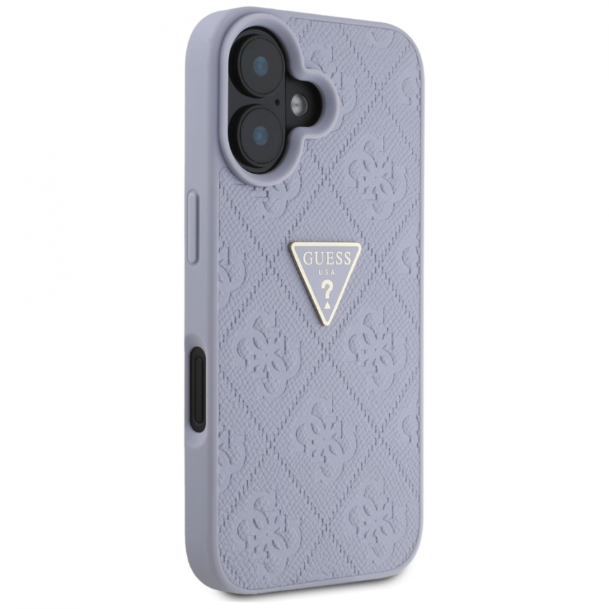 Case Guess Hot Stamp 4G Pattern Triangle Metal Logo for iPhone 16 purple – 4