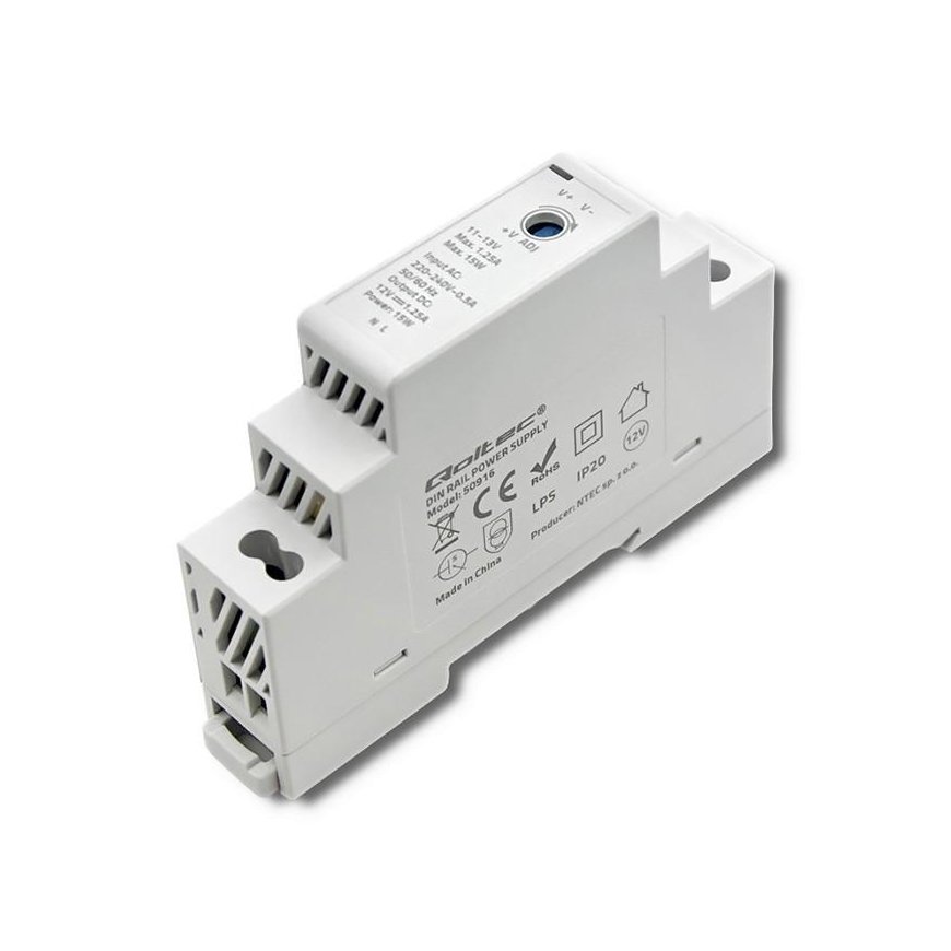 QOLTEC 50916 DIN-kiskovirtalähde 15W 12V 1,25A harmaa – 2