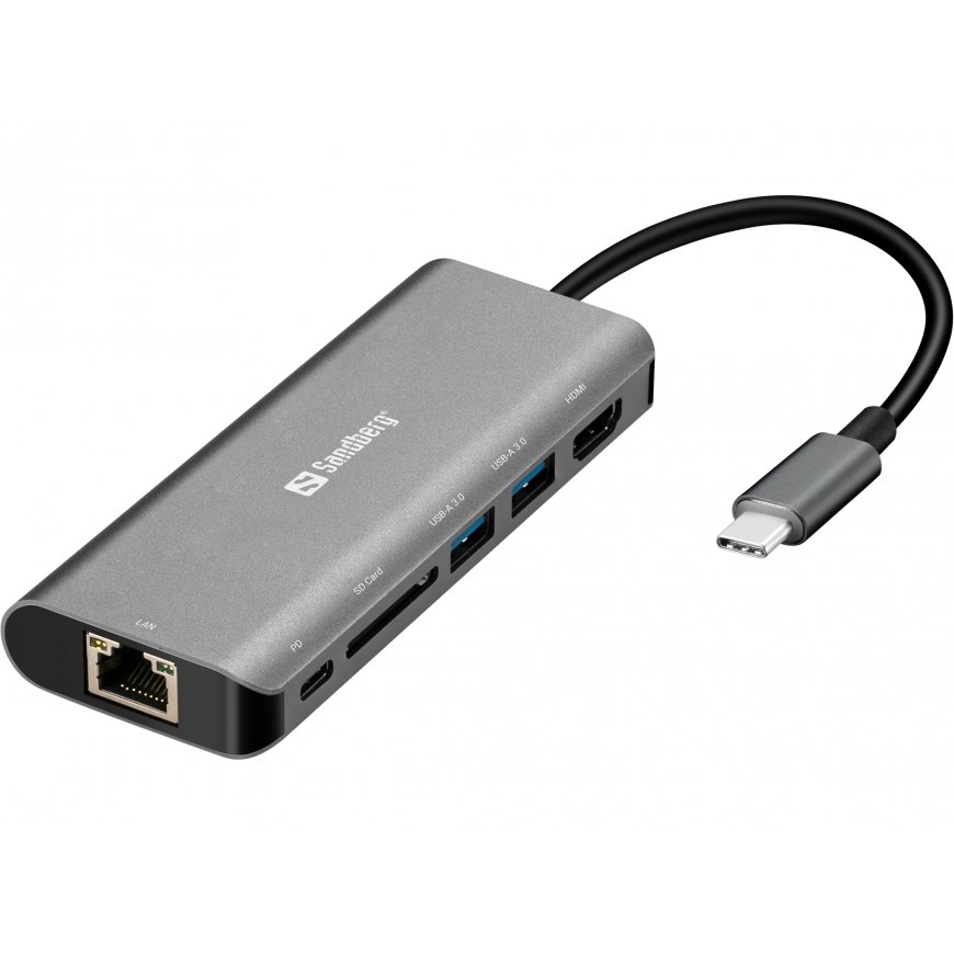 Sandberg 136-18 dokstacija USB 3.2 Gen 1 (3.1 Gen 1) Type-C Pelēks