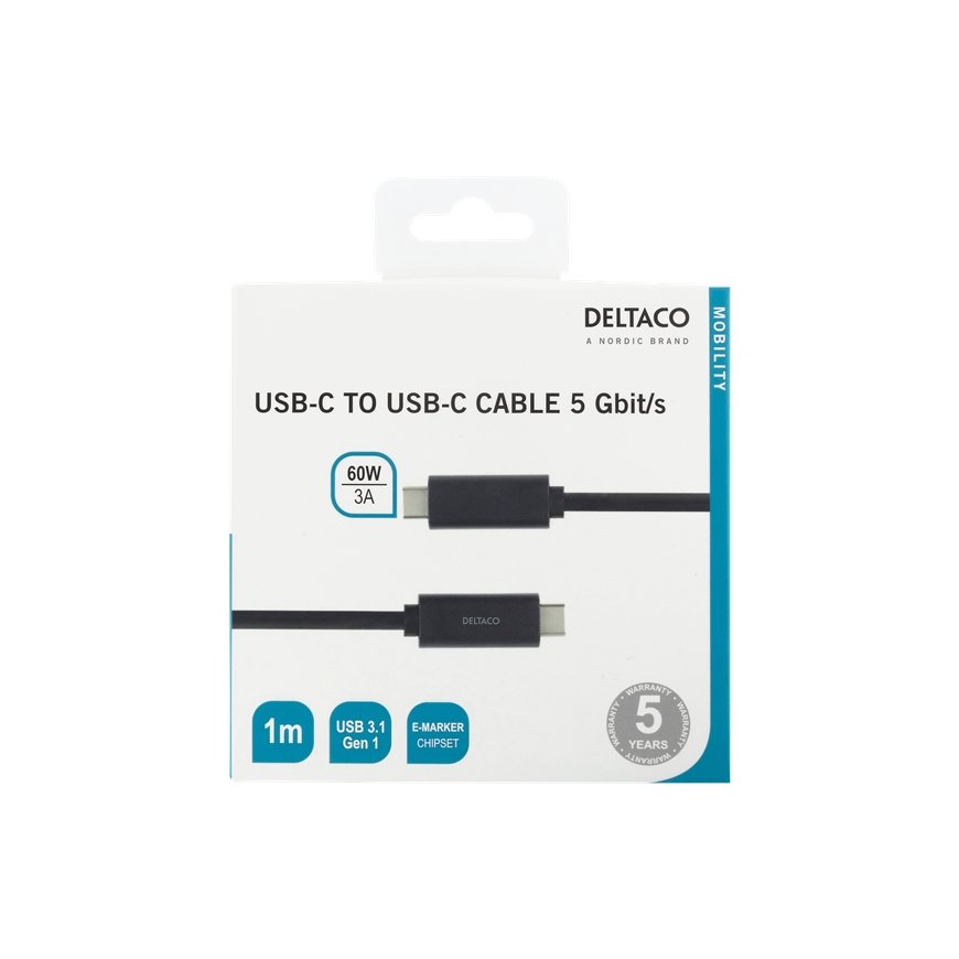 Deltaco USBC-1054M USB кабель USB 3.2 Gen 1 (3.1 Gen 1) 1 m Черный – 2