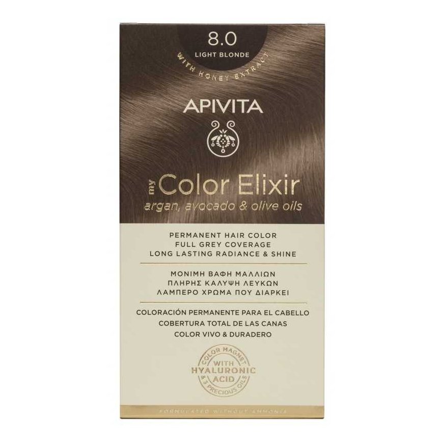 Permanent hair dye Apivita MY COLOR ELIXIR, 8.0 Light Blonde