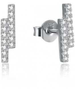 Beneto Mini malistic silver earrings with clear zircons AGUP2269