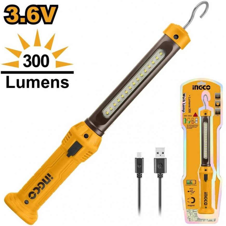 Ingco HWLI35261 Cordless Work Flashlight, 3,6V, 300lm – 2